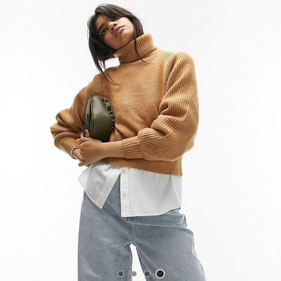 NWT TopShop Brown Snuggly Cowl Neck Cropped‎ Sweater - 8-10 - Picture 3 of 15